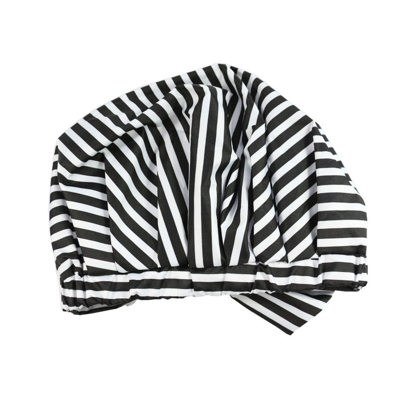 Shower Cap Waterproof Amazon Elastic Bow Black and White Stripes Shower Cap Female Yiwu Manufacturers Customizable Pattern