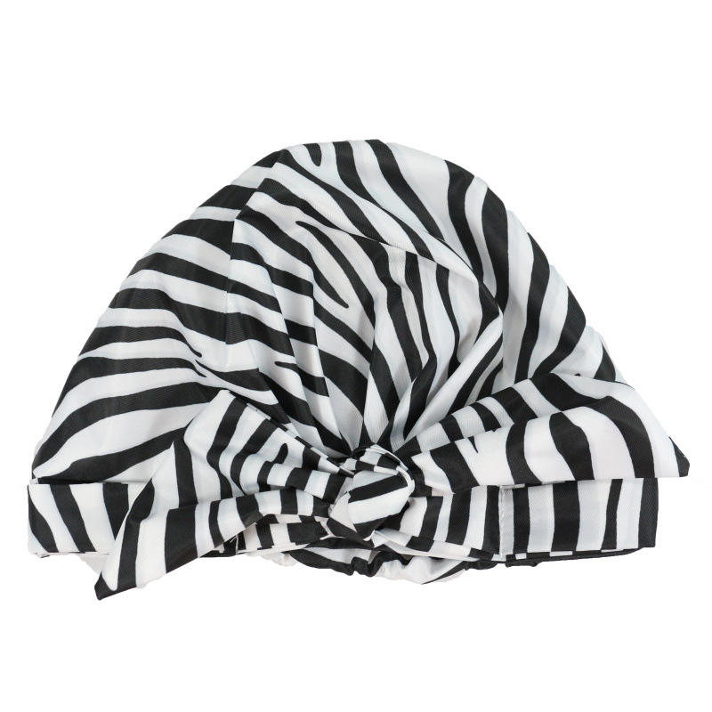 Shower Cap Waterproof Amazon Elastic Bow Black and White Stripes Shower Cap Female Yiwu Manufacturers Customizable Pattern