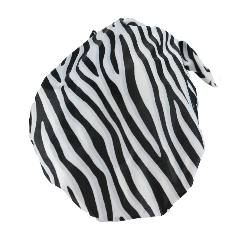 Shower Cap Waterproof Amazon Elastic Bow Black and White Stripes Shower Cap Female Yiwu Manufacturers Customizable Pattern