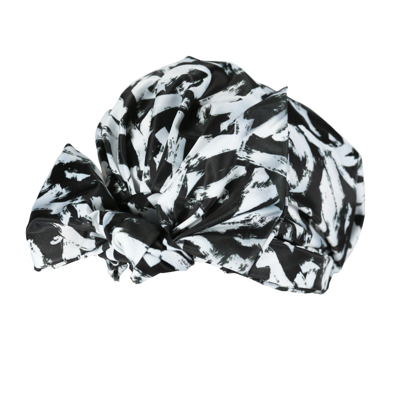 Shower Cap Waterproof Amazon Elastic Bow Black and White Stripes Shower Cap Female Yiwu Manufacturers Customizable Pattern