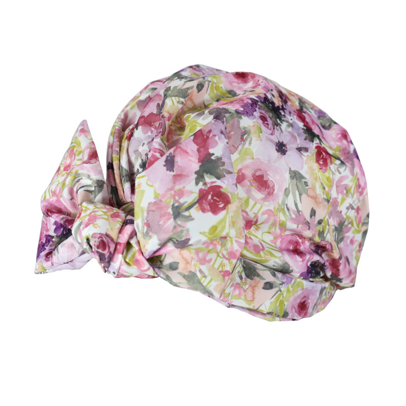 Shower Cap Waterproof Amazon Elastic Bow Black and White Stripes Shower Cap Female Yiwu Manufacturers Customizable Pattern