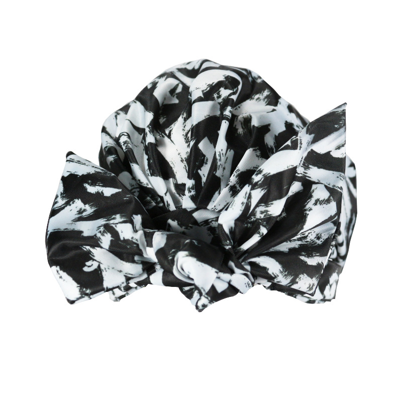 Shower Cap Waterproof Amazon Elastic Bow Black and White Stripes Shower Cap Female Yiwu Manufacturers Customizable Pattern