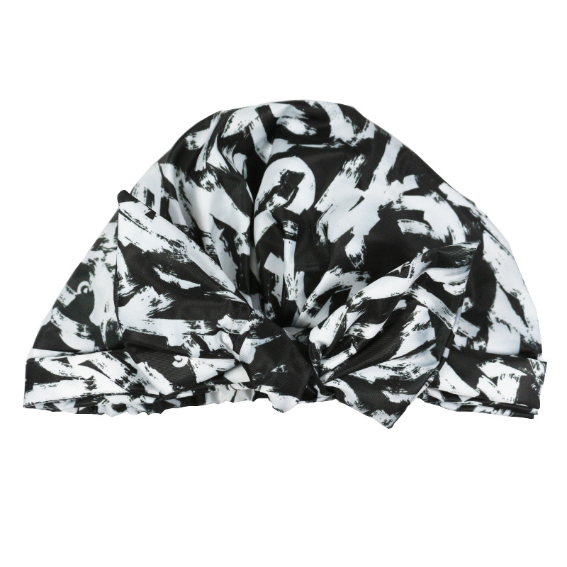 Shower Cap Waterproof Amazon Elastic Bow Black and White Stripes Shower Cap Female Yiwu Manufacturers Customizable Pattern