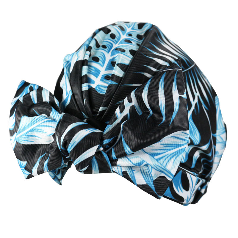 Shower Cap Waterproof Amazon Elastic Bow Black and White Stripes Shower Cap Female Yiwu Manufacturers Customizable Pattern