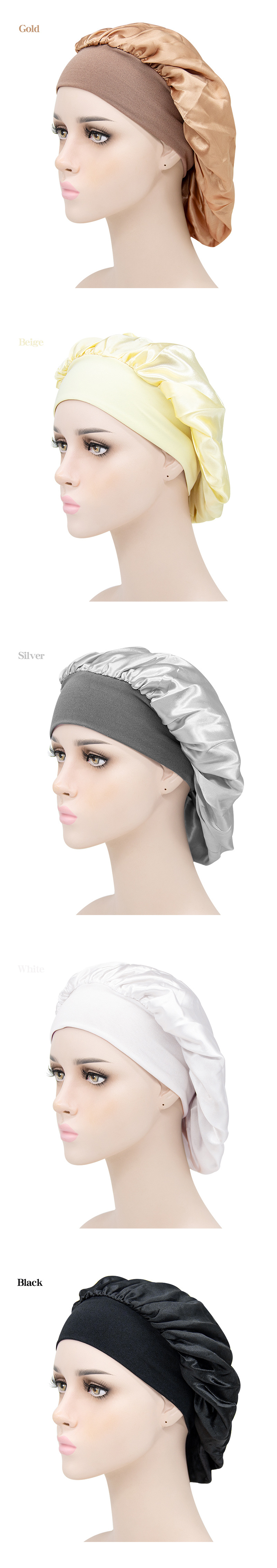 New Wide Brim Solid Color Nightcap Women's Fashion Stretch Shower Cap Satin Pile Cap Wash Hat Factory Direct Sales New Wide Brim Solid Color Nightcap Women's Fashion Stretch Shower Cap Satin Pile Cap Wash Hat Factory Direct Sales
