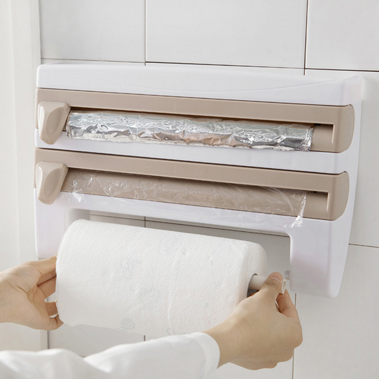 Refrigerator-Mounted Rack Barbecue Plastic Wrap Rack Kitchen Storage Rack with Cutter Plastic Wrap Storage Rack Wall Hanging Tissue Holder