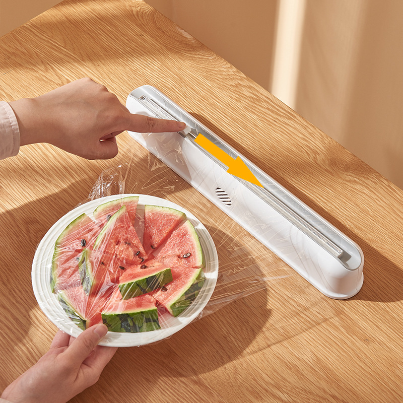 Plastic Wrap Cutter Suction Cup Type Wall-Mounted Cling Film Cutting Box Kitchen Splitter Adjustable Storage Cutter