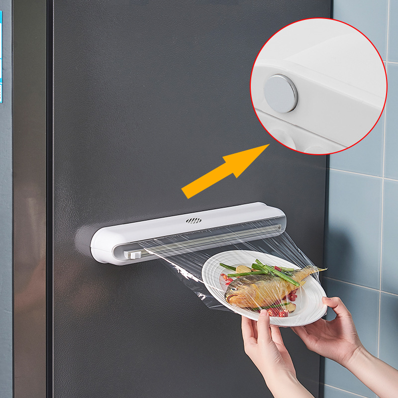 Plastic Wrap Cutter Suction Cup Type Wall-Mounted Cling Film Cutting Box Kitchen Splitter Adjustable Storage Cutter