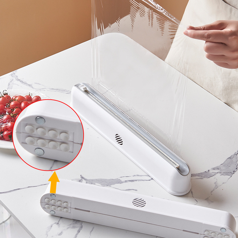 Plastic Wrap Cutter Suction Cup Type Wall-Mounted Cling Film Cutting Box Kitchen Splitter Adjustable Storage Cutter