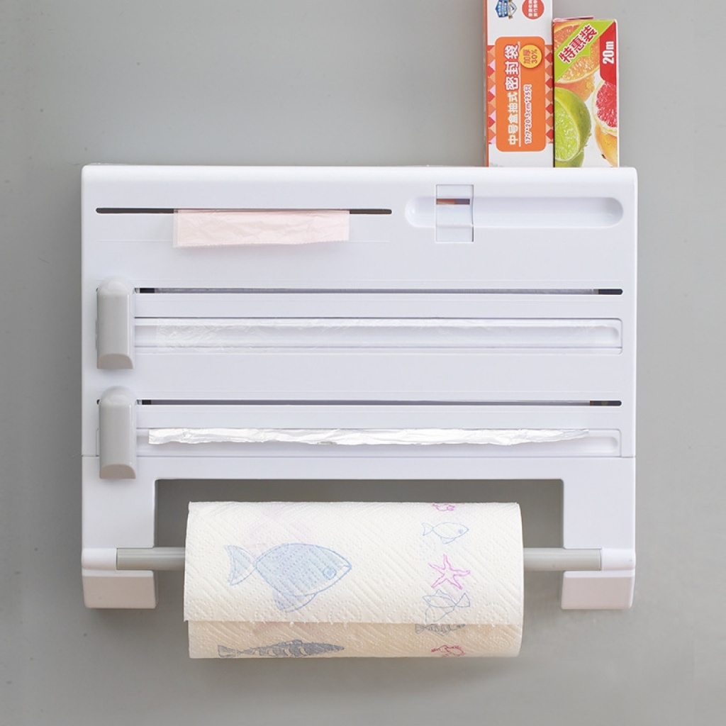 Plastic Wrap Cutter Wall-Mounted Household Multi-Functional Cling Film Cutting Box Storage Rack Splitter Cutting