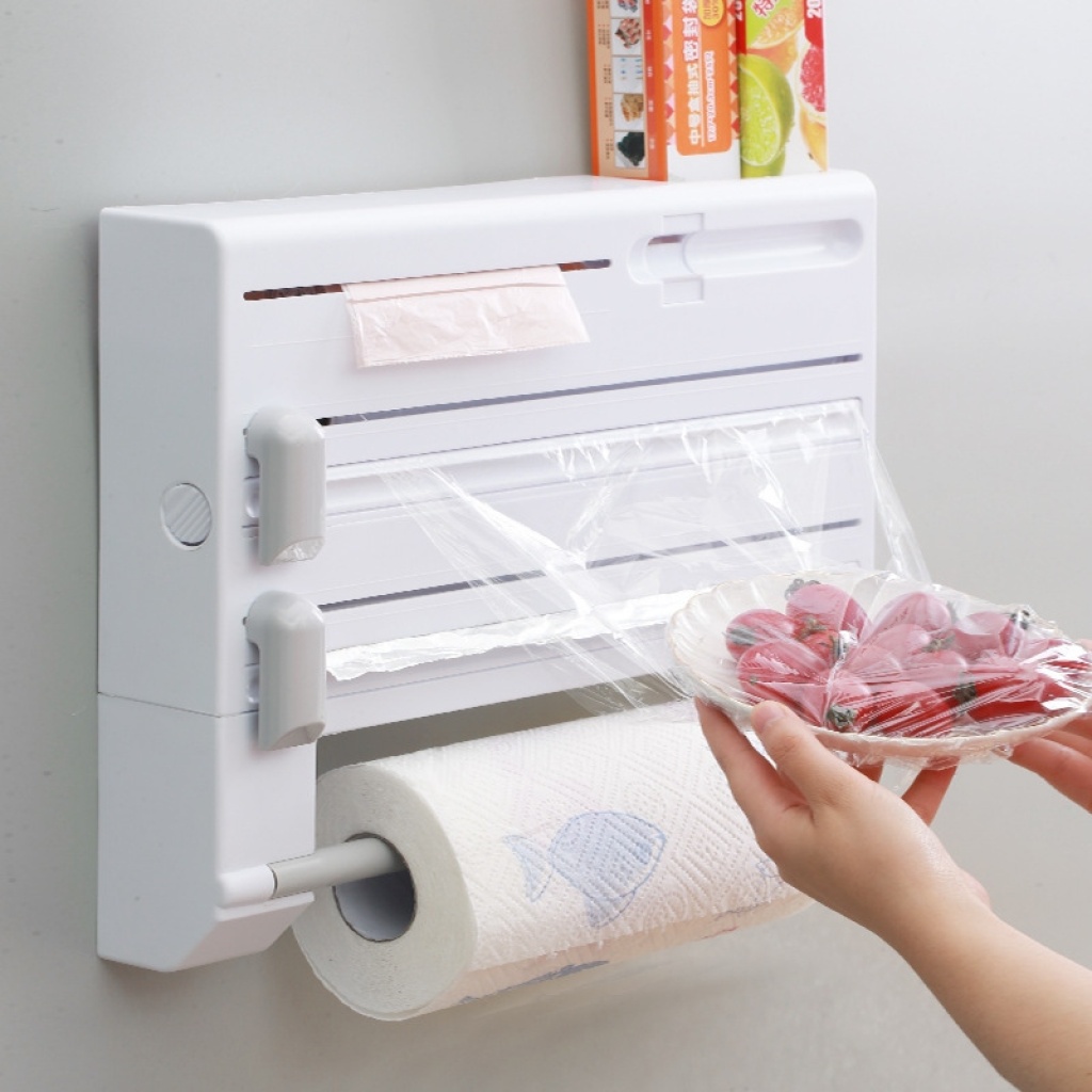 Plastic Wrap Cutter Wall-Mounted Household Multi-Functional Cling Film Cutting Box Storage Rack Splitter Cutting