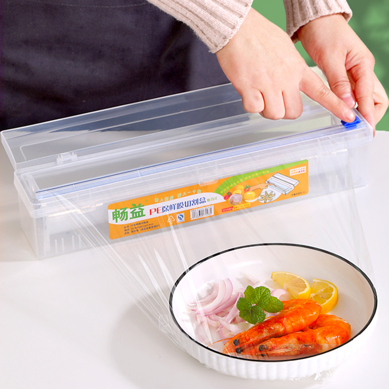 Wrap PE Food Grade with Cutter Household Kitchen Refrigerator Fruit Packaging Plastic Wrap Slip Knife Type Cutting Box