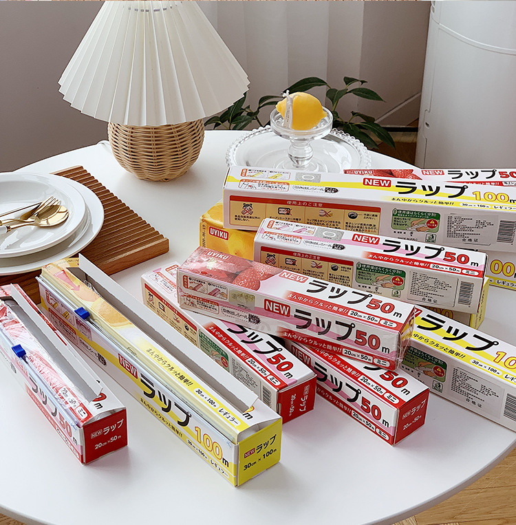 Plastic Wrap Slip Knife Type with Cutter Household Large Roll PE Food Kitchen Refrigerator Vegetables and Fruits High Temperature Freshness Protection Package Plastic Wrap Slip Knife Type with Cutter Household Large Roll PE Food Kitchen Refrigerator Vegetables and Fruits High Temperature Freshness Protection Package