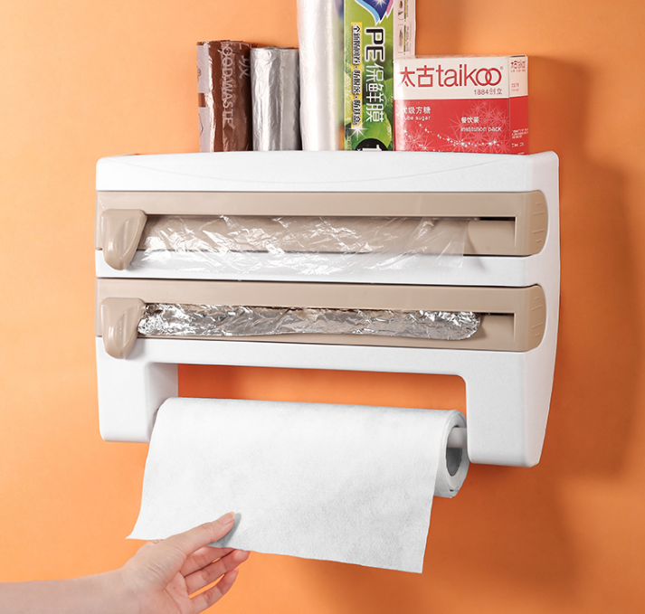 Plastic Wrap Storage Rack with Cutter Foil Paper Storage Rack
