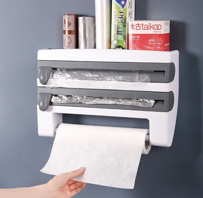 Plastic Wrap Storage Rack with Cutter Foil Paper Storage Rack
