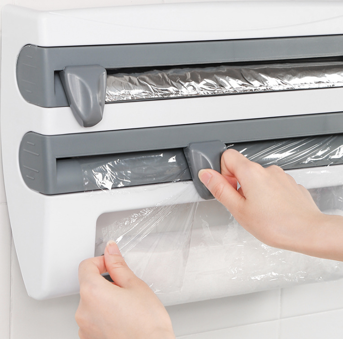 Plastic Wrap Storage Rack with Cutter Foil Paper Storage Rack