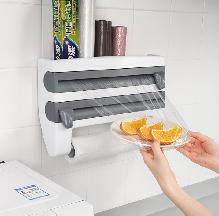 Plastic Wrap Storage Rack with Cutter Foil Paper Storage Rack