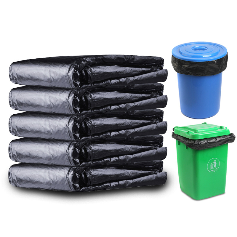 Large Garbage Bag Large Thickened Large Size Black Hotel Property and Sanitation Flat Mouth Plastic Bag Disposable