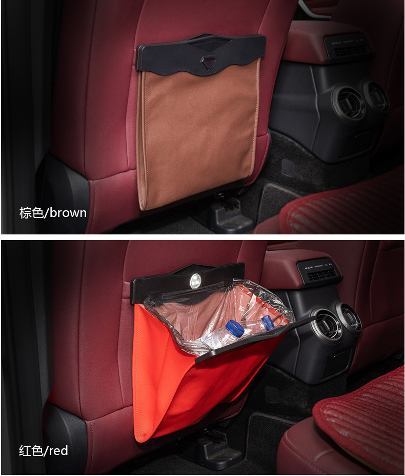 Car Trash Can Car Hanging on Chair Back Storage Box Hidden Folding Storage Bag Multifunctional LED Light Garbage Bag
