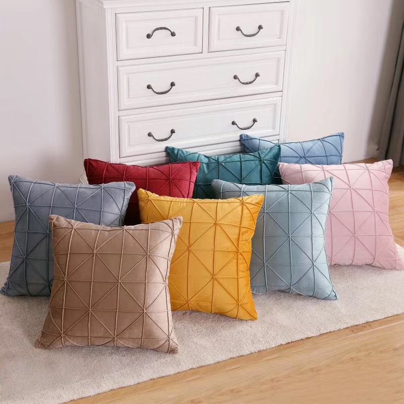 Factory Production Customized Export Simple Fashion Solid Color Cushion New MI Grid Stitching Netherlands Velvet Pillow