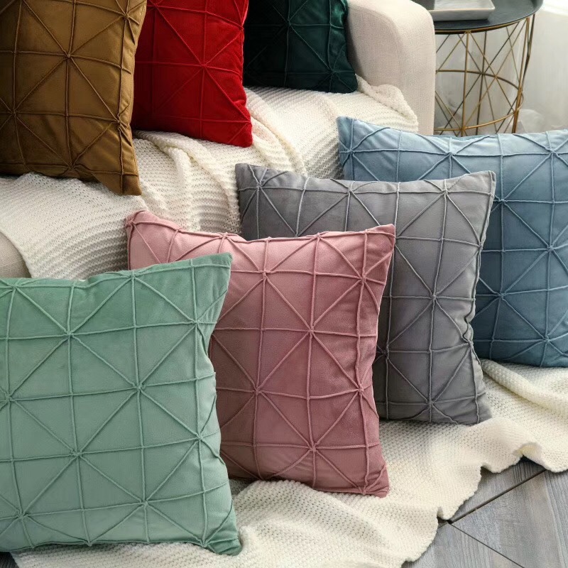 Factory Production Customized Export Simple Fashion Solid Color Cushion New MI Grid Stitching Netherlands Velvet Pillow
