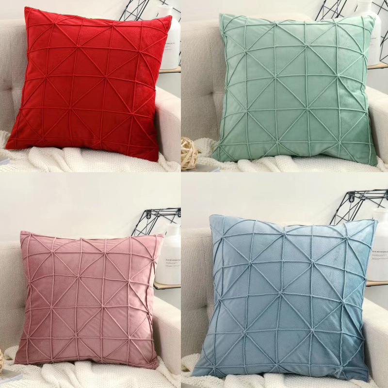 Factory Production Customized Export Simple Fashion Solid Color Cushion New MI Grid Stitching Netherlands Velvet Pillow