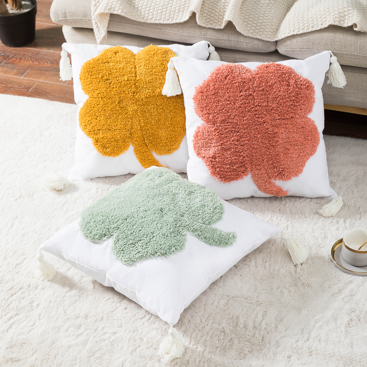 Nordic Homestay Tufted Pillow Cotton Embroidery Sofa Cushion Living Room Bay Window Cushion plus Tassel Pillow Cover Wholesale