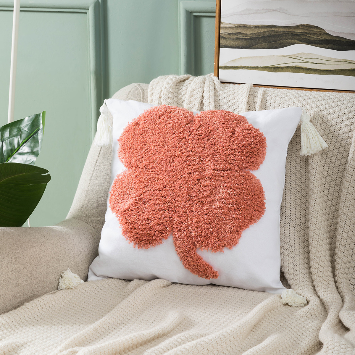 Nordic Homestay Tufted Pillow Cotton Embroidery Sofa Cushion Living Room Bay Window Cushion plus Tassel Pillow Cover Wholesale