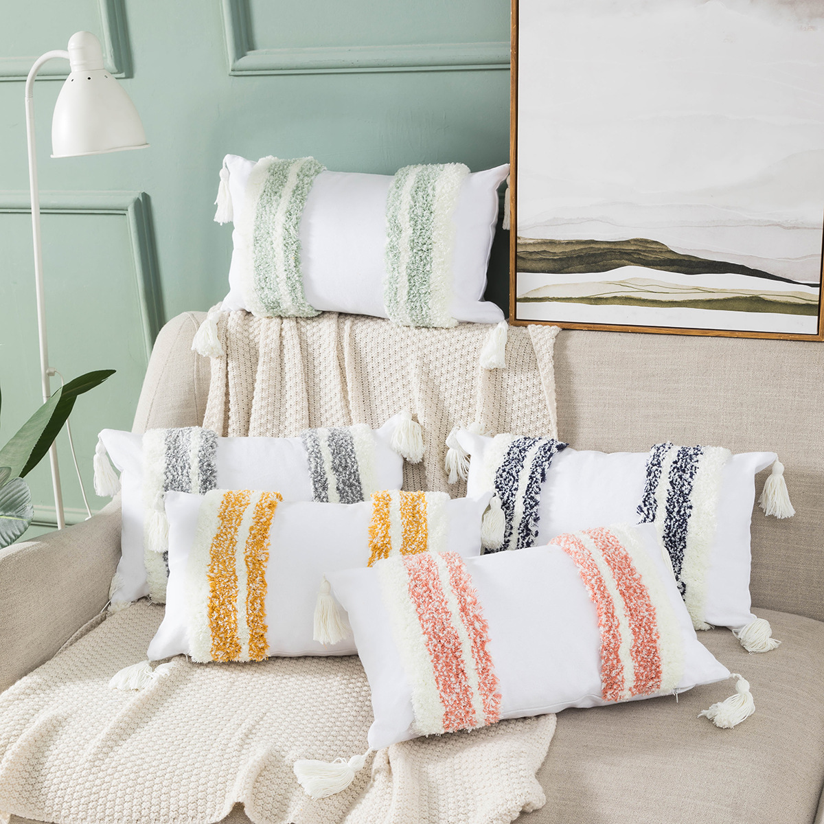 Nordic Homestay Tufted Pillow Cotton Embroidery Sofa Cushion Living Room Bay Window Cushion plus Tassel Pillow Cover Wholesale