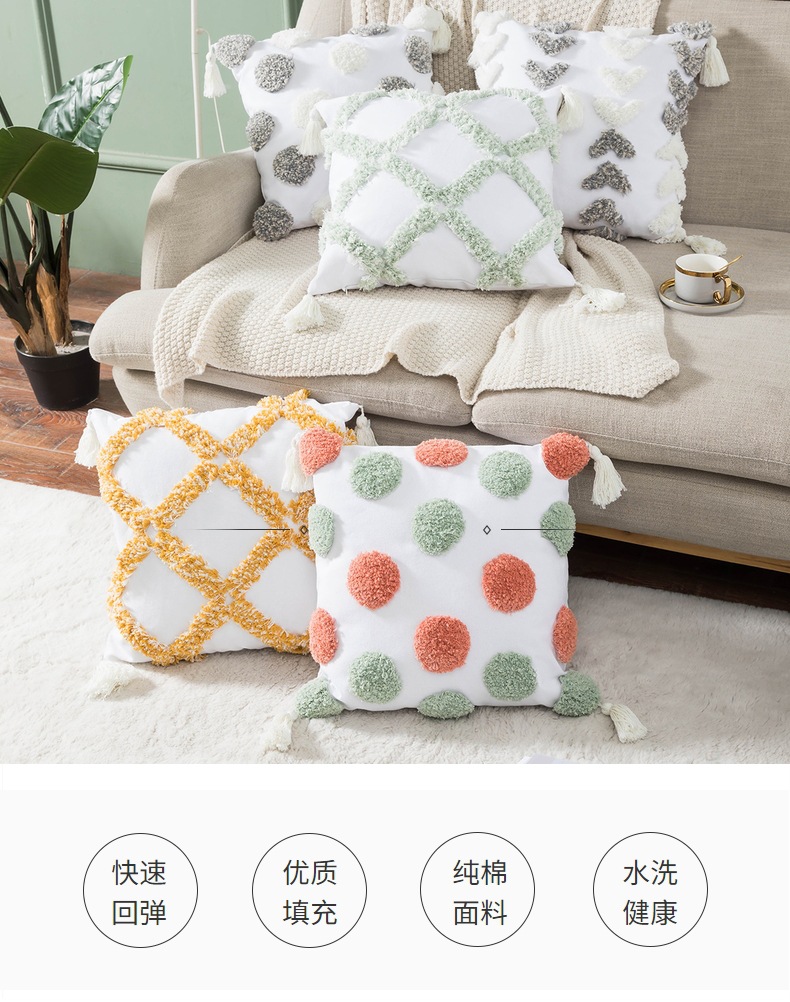Nordic Homestay Tufted Pillow Cotton Embroidery Sofa Cushion Living Room Bay Window Cushion plus Tassel Pillow Cover Wholesale Nordic Homestay Tufted Pillow Cotton Embroidery Sofa Cushion Living Room Bay Window Cushion plus Tassel Pillow Cover Wholesale