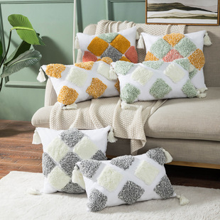 Nordic Homestay Tufted Pillow Cotton Embroidery Sofa Cushion Living Room Bay Window Cushion plus Tassel Pillow Cover Wholesale Nordic Homestay Tufted Pillow Cotton Embroidery Sofa Cushion Living Room Bay Window Cushion plus Tassel Pillow Cover Wholesale