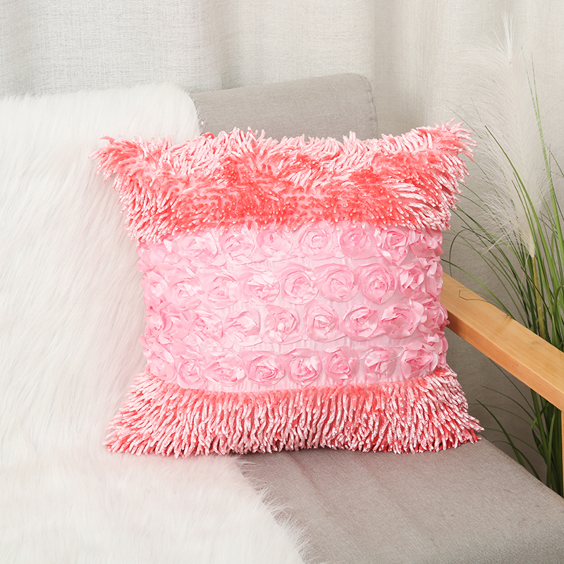 Combination of Three Rose Tassel Pillow Cover Fashion Winter Throw Pillowcase Sofa Cushion Case Pillow Cover