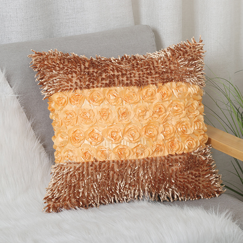 Combination of Three Rose Tassel Pillow Cover Fashion Winter Throw Pillowcase Sofa Cushion Case Pillow Cover