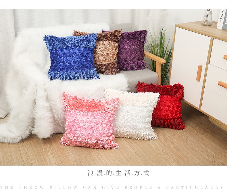 Combination of Three Rose Tassel Pillow Cover Fashion Winter Throw Pillowcase Sofa Cushion Case Pillow Cover Combination of Three Rose Tassel Pillow Cover Fashion Winter Throw Pillowcase Sofa Cushion Case Pillow Cover