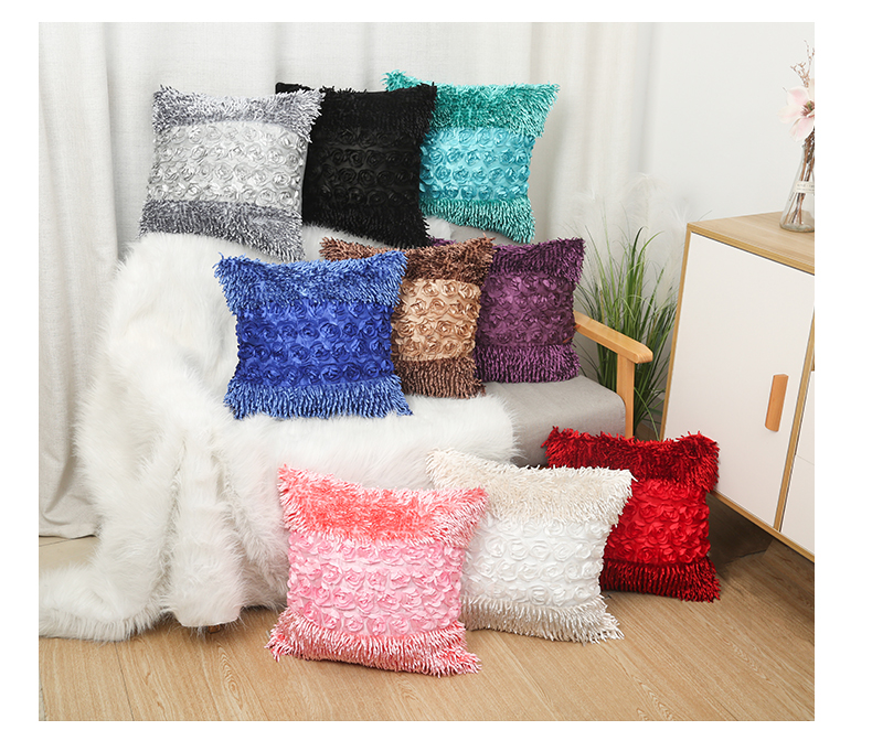 Combination of Three Rose Tassel Pillow Cover Fashion Winter Throw Pillowcase Sofa Cushion Case Pillow Cover Combination of Three Rose Tassel Pillow Cover Fashion Winter Throw Pillowcase Sofa Cushion Case Pillow Cover