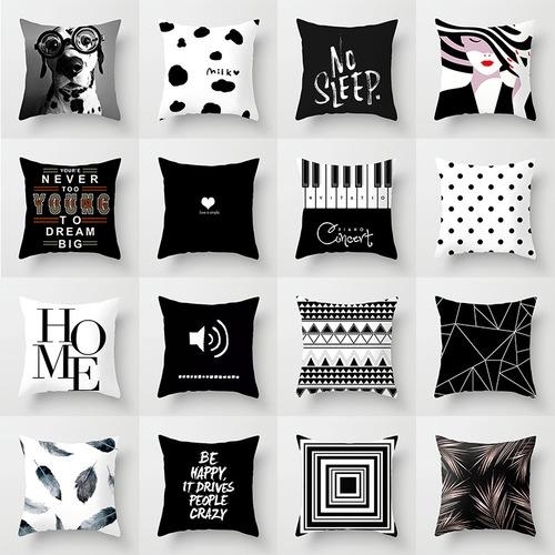 Northern European-Style Black and White Printed Pillow Welcome Graphic Customization