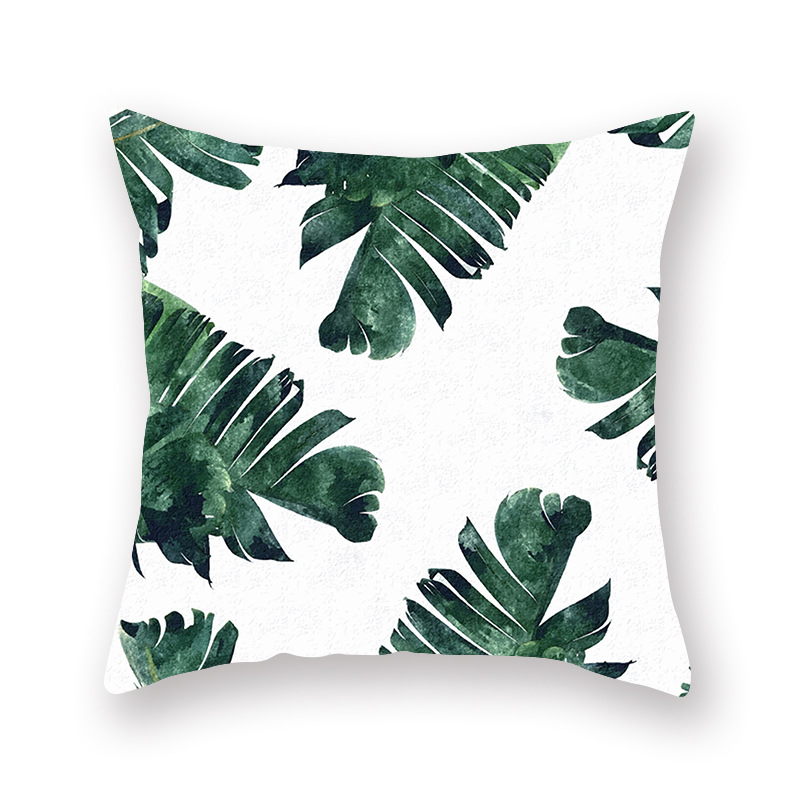 Amazon Hot Household Tropical Plants Peach Skin Fabric Pillow Cover Car and Sofa Back Cushion Pillowcase Customization