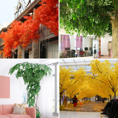 Simulation Banyan Tree Red Maple Branches Indoor Artificial Tree Ginkgo Branch Plastic Branches Engineering Landscaping Green Leaf Plant Decoration