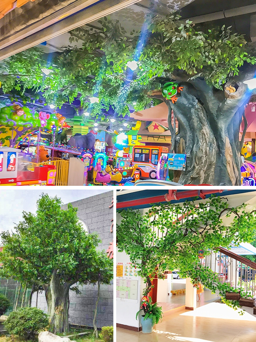 Artificial Banyan Leaves Red Maple Leaf Indoor Artificial Tree Ginkgo Leaf Plastic Branches Engineering Landscaping Green Leaf Plant Decoration