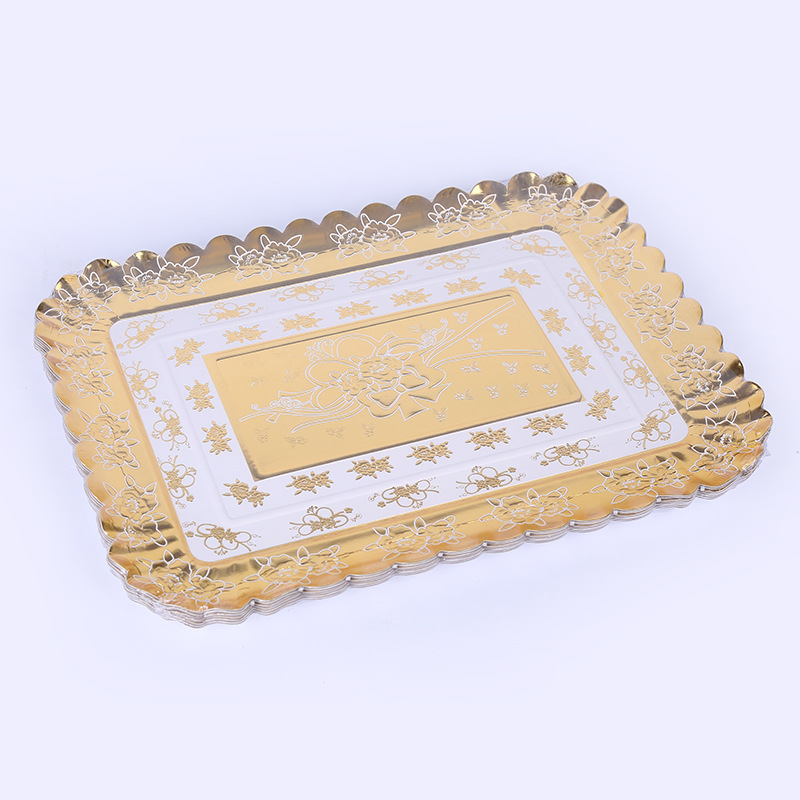 One-time thickened hot stamping hot silver gold paper plate paper plate wedding party barbecue tray manufacturers direct