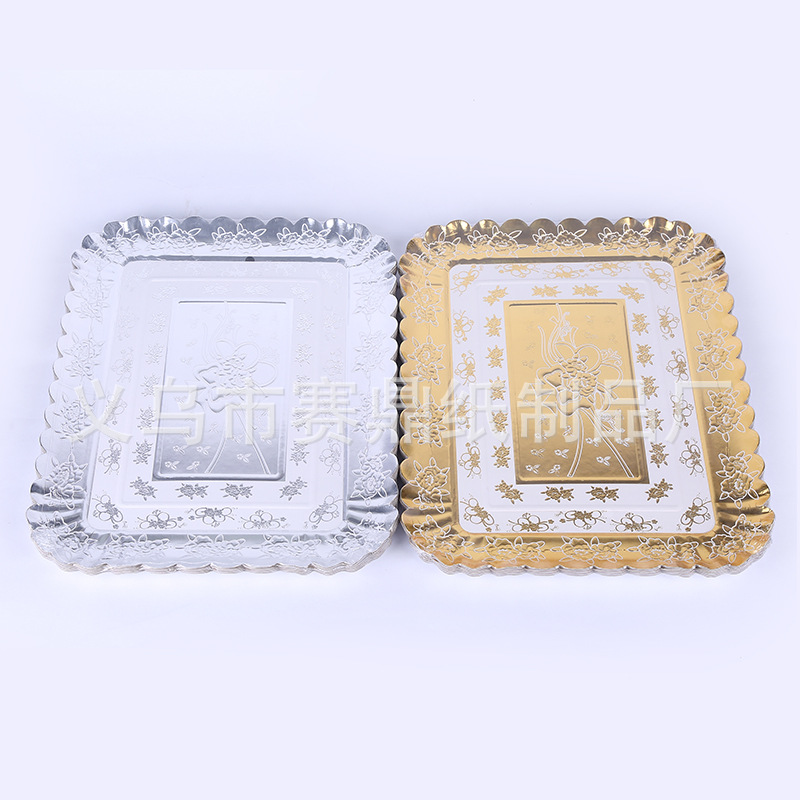 One-time thickened hot stamping hot silver gold paper plate paper plate wedding party barbecue tray manufacturers direct