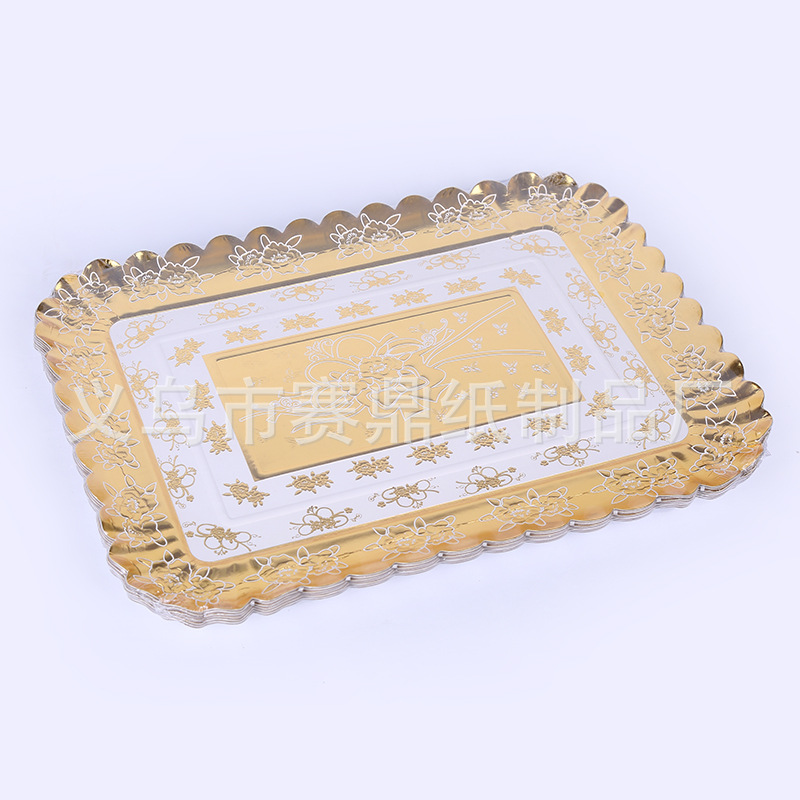 One-time thickened hot stamping hot silver gold paper plate paper plate wedding party barbecue tray manufacturers direct