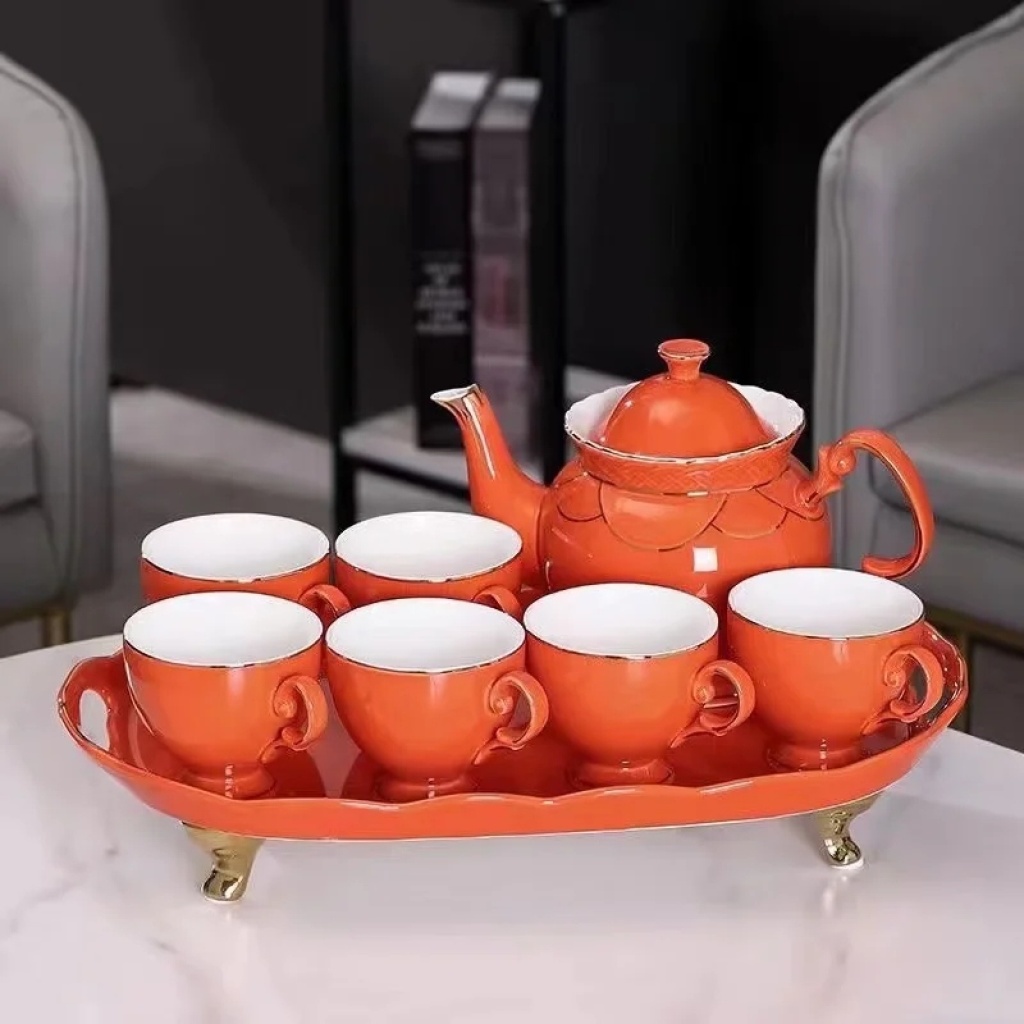 A Pot of 6 Cups a Tray Ceramic Water Set Ceramic Pot Ceramic Cup Ceramic Tray New Water Set Entry Lux Style
