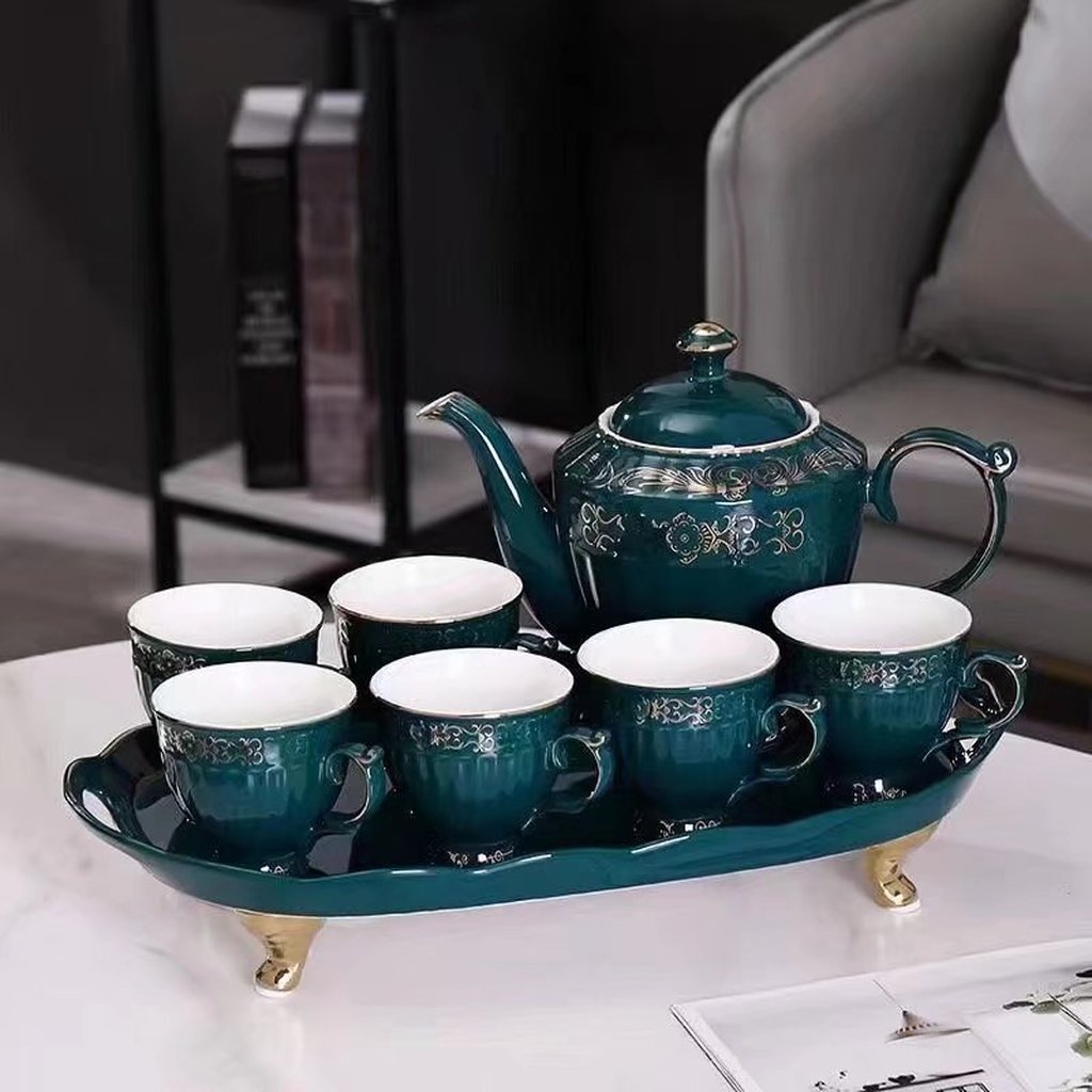 A Pot of 6 Cups a Tray Ceramic Water Set Ceramic Pot Ceramic Cup Ceramic Tray New Water Set Entry Lux Style