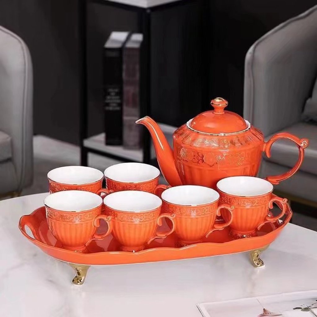 A Pot of 6 Cups a Tray Ceramic Water Set Ceramic Pot Ceramic Cup Ceramic Tray New Water Set Entry Lux Style