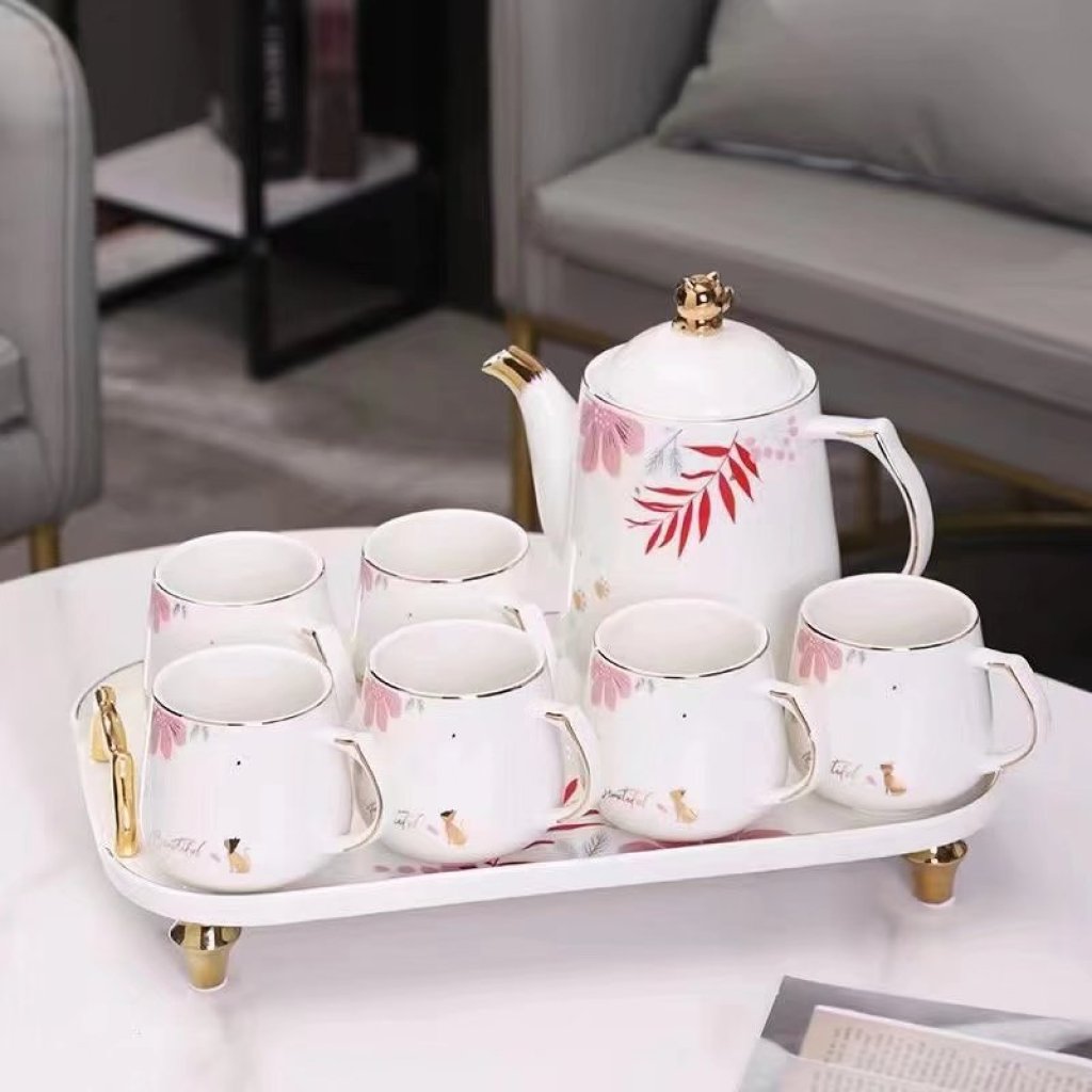 A Pot of 6 Cups a Tray Ceramic Water Set Ceramic Pot Ceramic Cup Ceramic Tray New Water Set Entry Lux Style