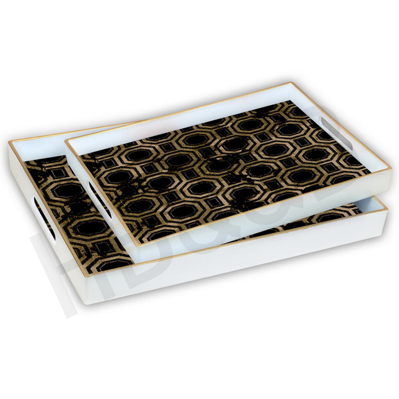 European Luxury American Light Luxury Metal Tea Tray Tray Household Tea Cup Storage Glass Mirror Christmas Oblique Tray