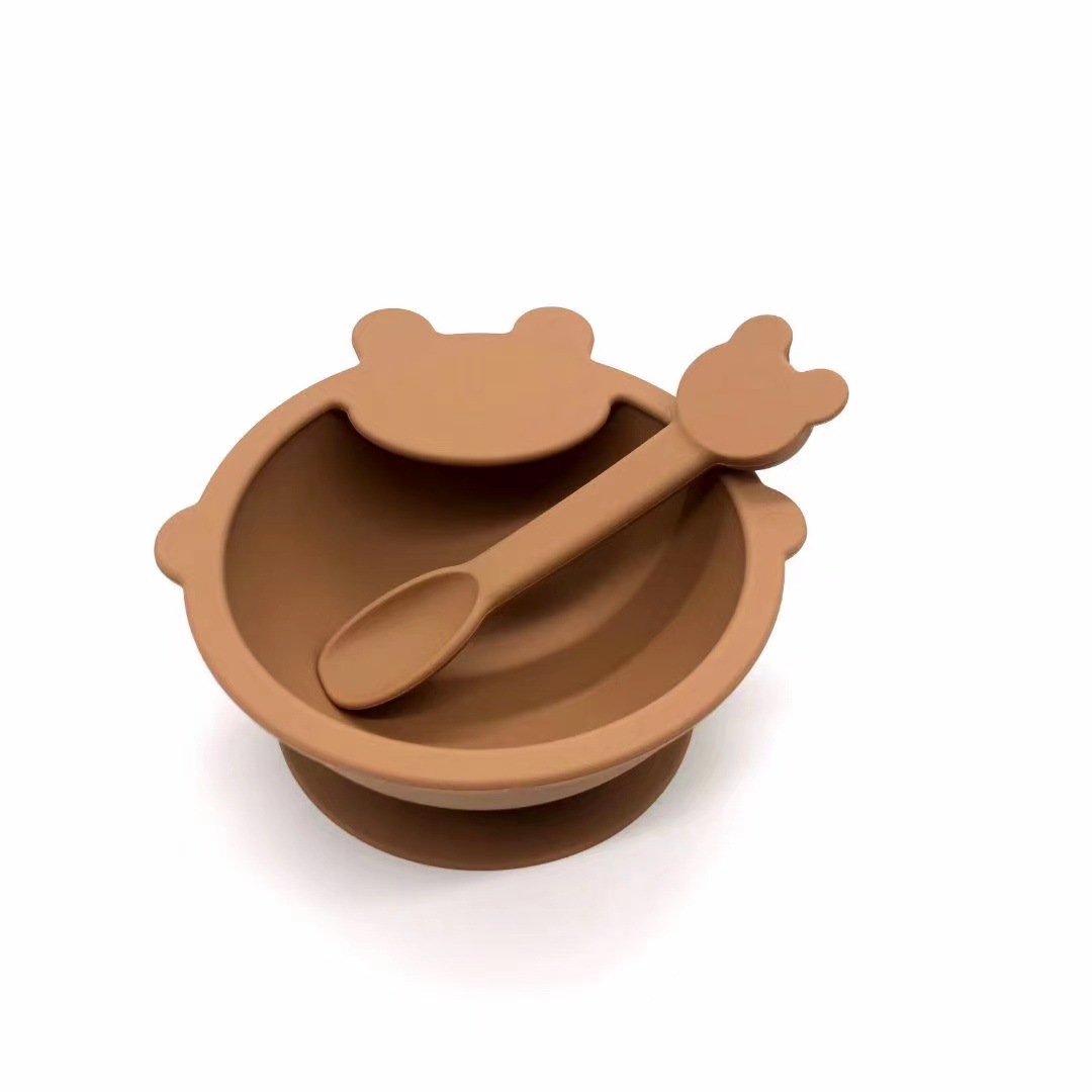 Babies&#039; Tableware Set Silicone Children&#039;s Tray Bowl Spoon Bib Baby Eat Training Complementary Food Feeding Gift