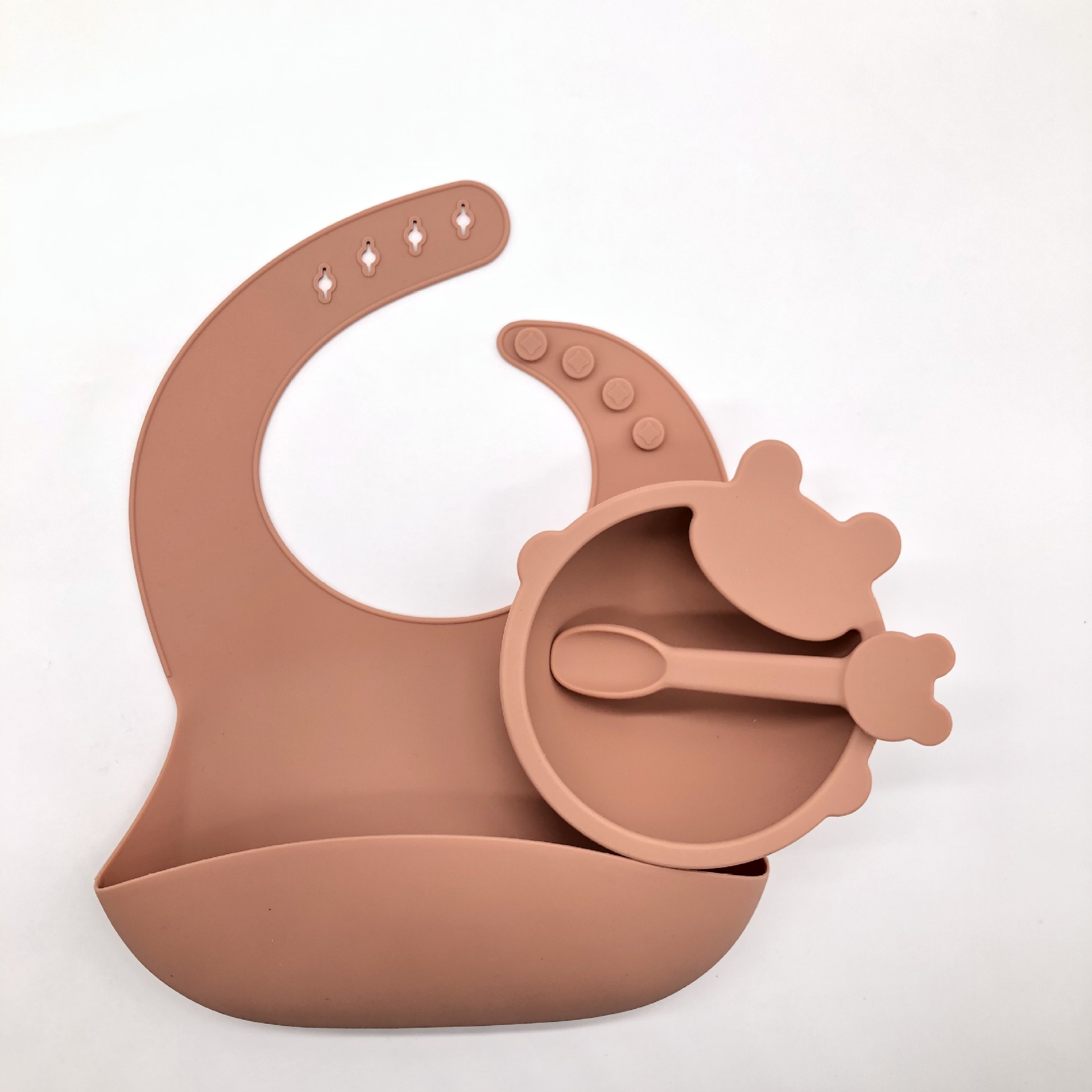 Babies&#039; Tableware Set Silicone Children&#039;s Tray Bowl Spoon Bib Baby Eat Training Complementary Food Feeding Gift