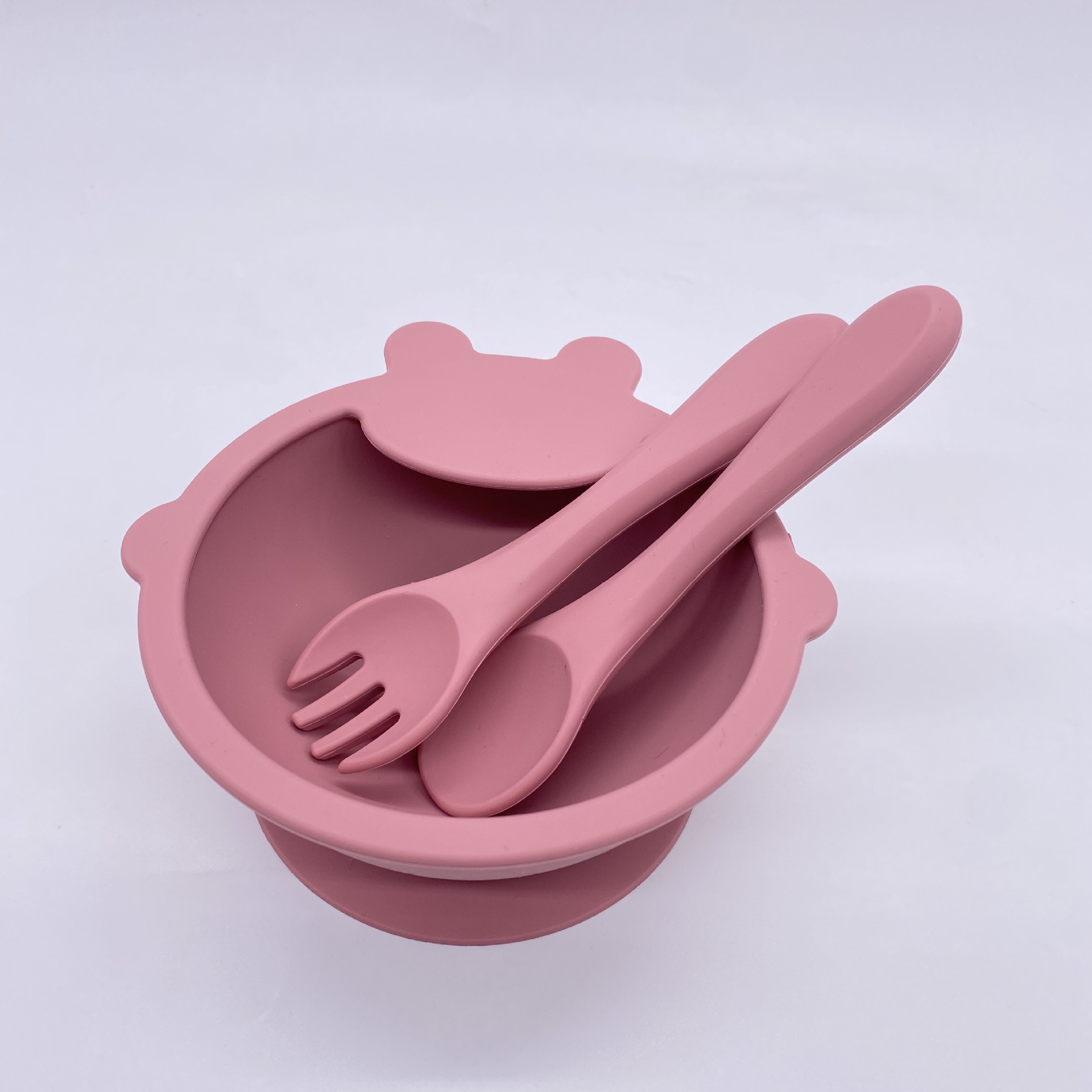 Babies&#039; Tableware Set Silicone Children&#039;s Tray Bowl Spoon Bib Baby Eat Training Complementary Food Feeding Gift